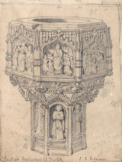 A Font in Walsoken Church, Norfolk by John Sell Cotman